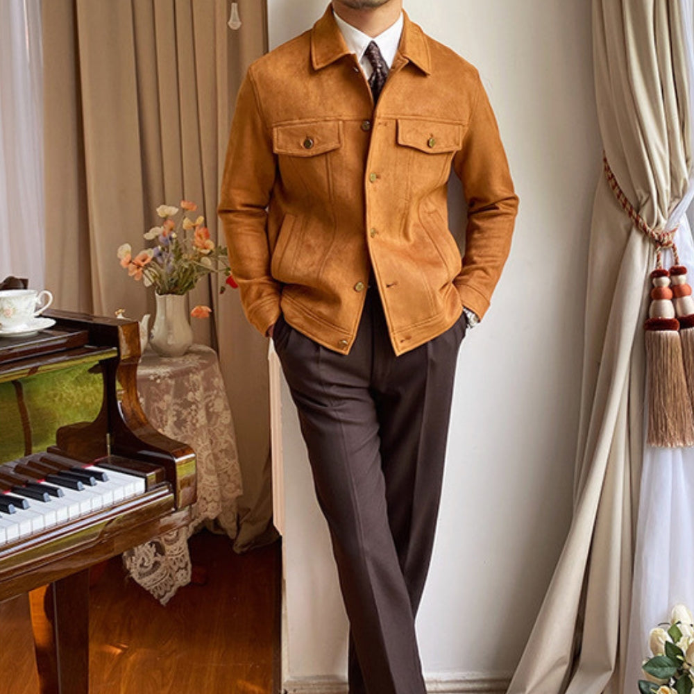 Chaqueta casual Old Money con solapas de ante