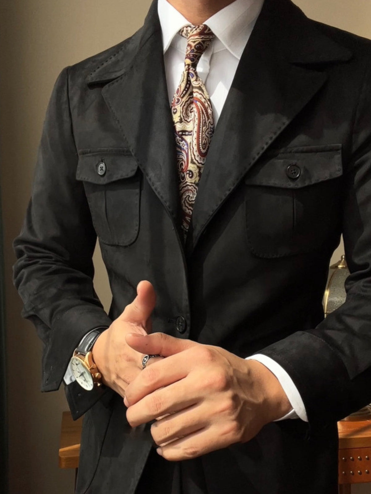 Chaqueta italiana Old Money de ante y terciopelo, corte Slim Fit