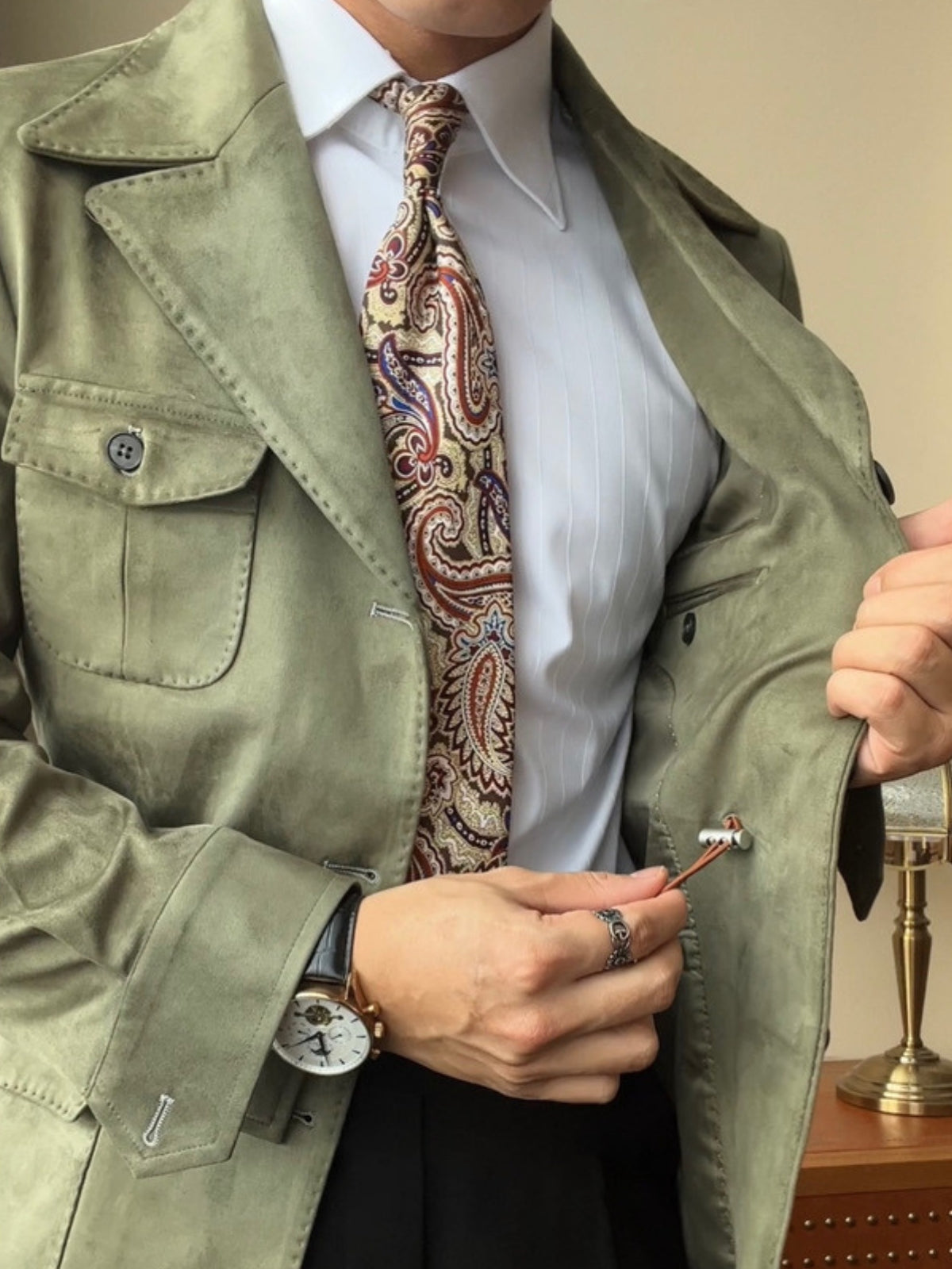Chaqueta italiana Old Money de ante y terciopelo, corte Slim Fit