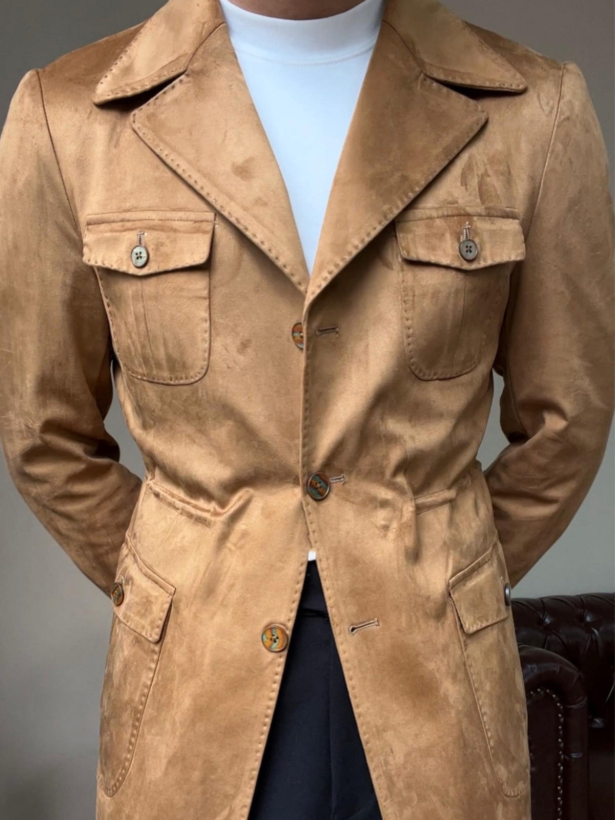 Chaqueta italiana Old Money de ante y terciopelo, corte Slim Fit