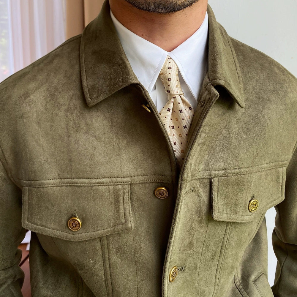 Chaqueta casual Old Money con solapas de ante