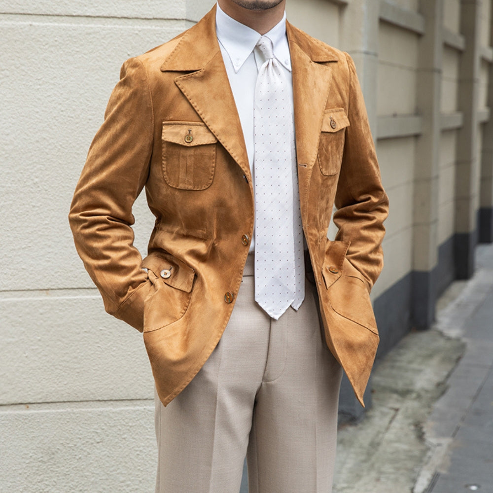 Chaqueta italiana Old Money de ante y terciopelo, corte Slim Fit