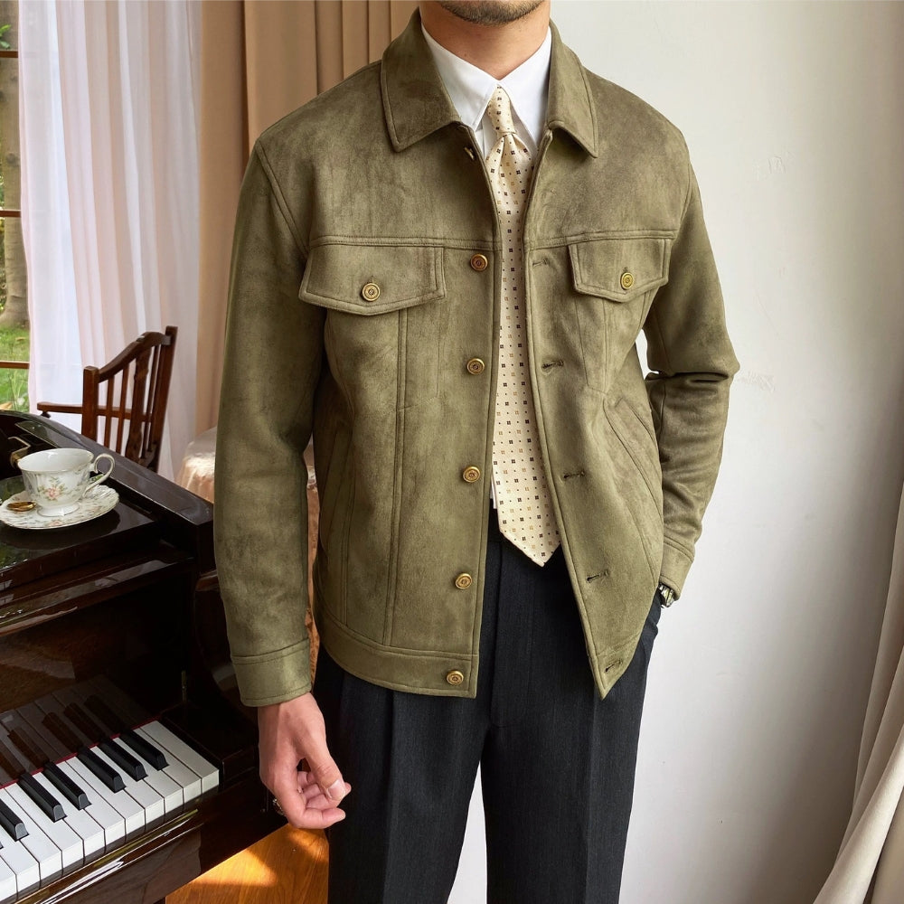 Chaqueta casual Old Money con solapas de ante