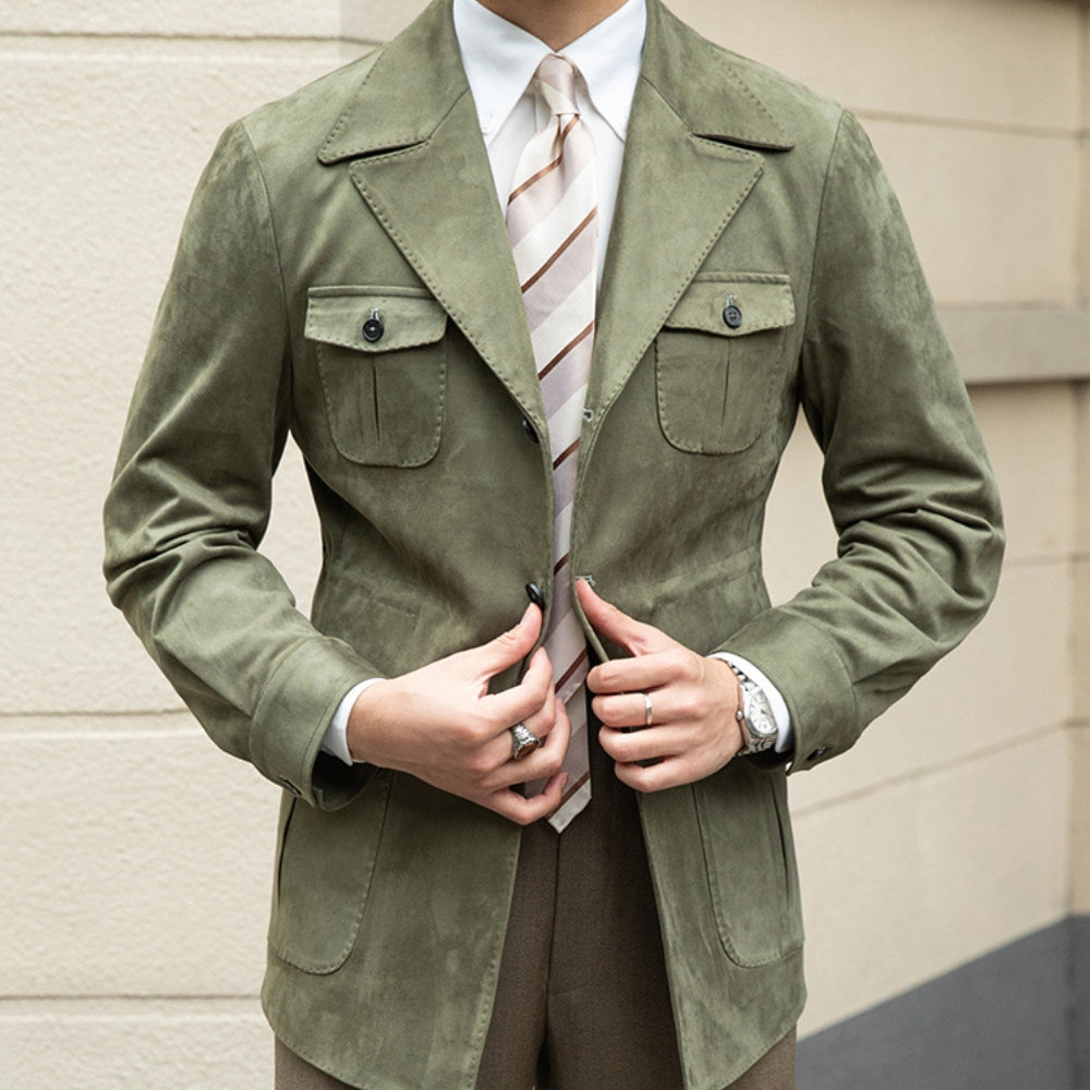 Chaqueta italiana Old Money de ante y terciopelo, corte Slim Fit