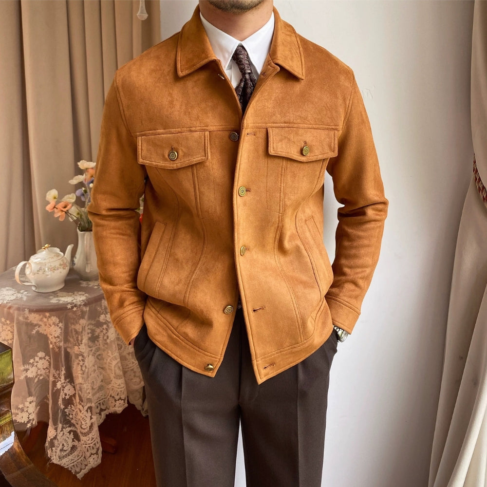 Chaqueta casual Old Money con solapas de ante