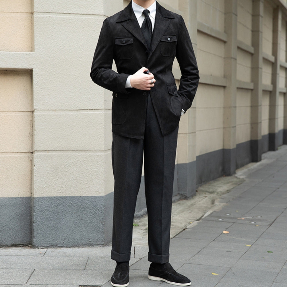 Chaqueta italiana Old Money de ante y terciopelo, corte Slim Fit