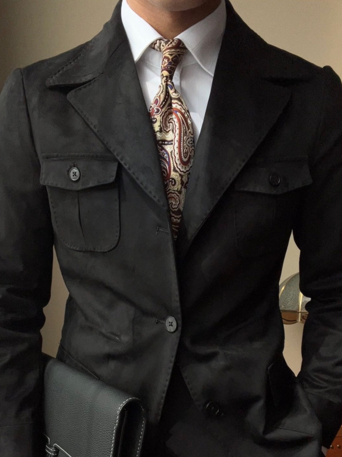 Chaqueta italiana Old Money de ante y terciopelo, corte Slim Fit