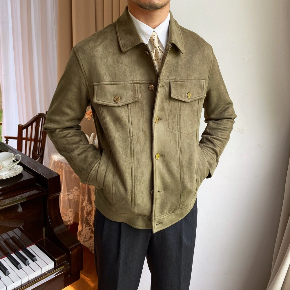 Chaqueta casual Old Money con solapas de ante