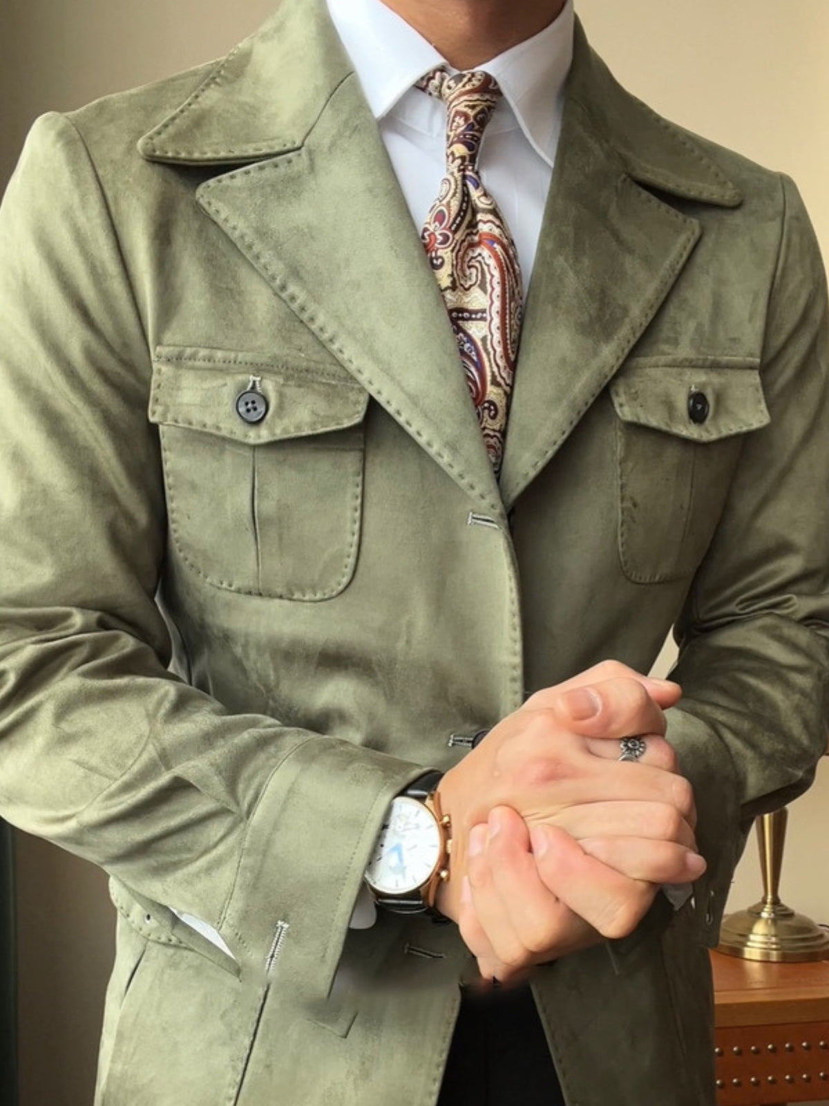 Chaqueta italiana Old Money de ante y terciopelo, corte Slim Fit