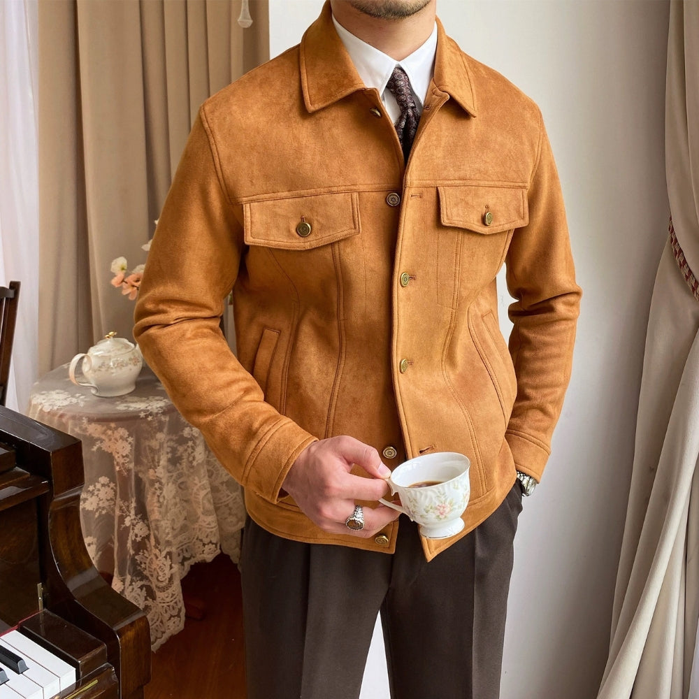 Chaqueta casual Old Money con solapas de ante