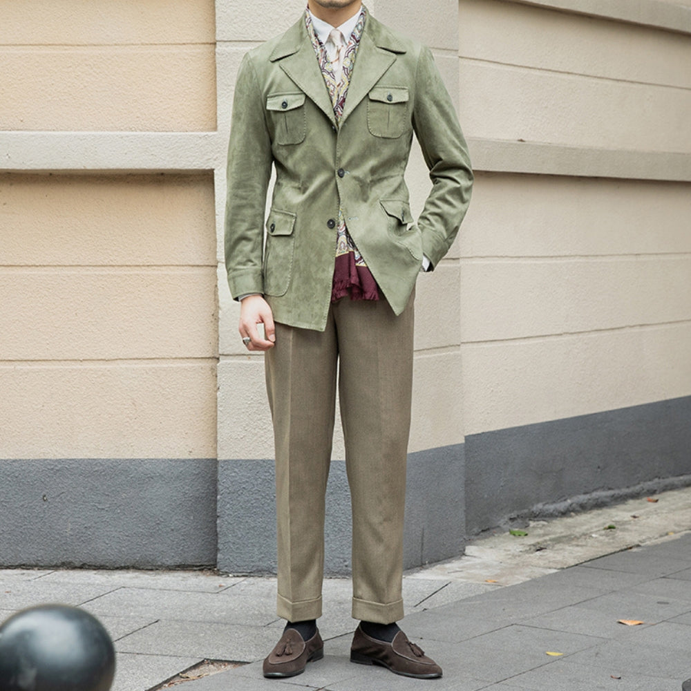 Chaqueta italiana Old Money de ante y terciopelo, corte Slim Fit