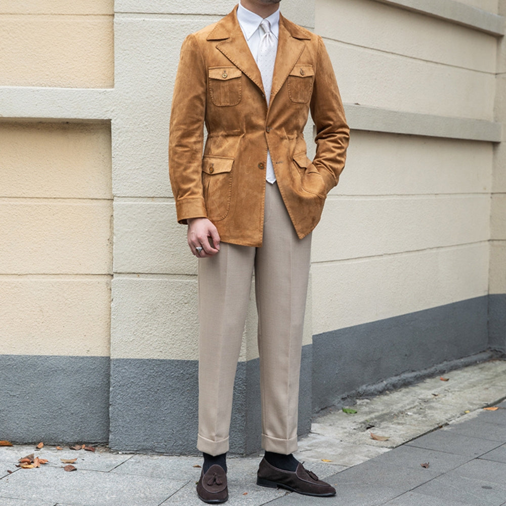 Chaqueta italiana Old Money de ante y terciopelo, corte Slim Fit