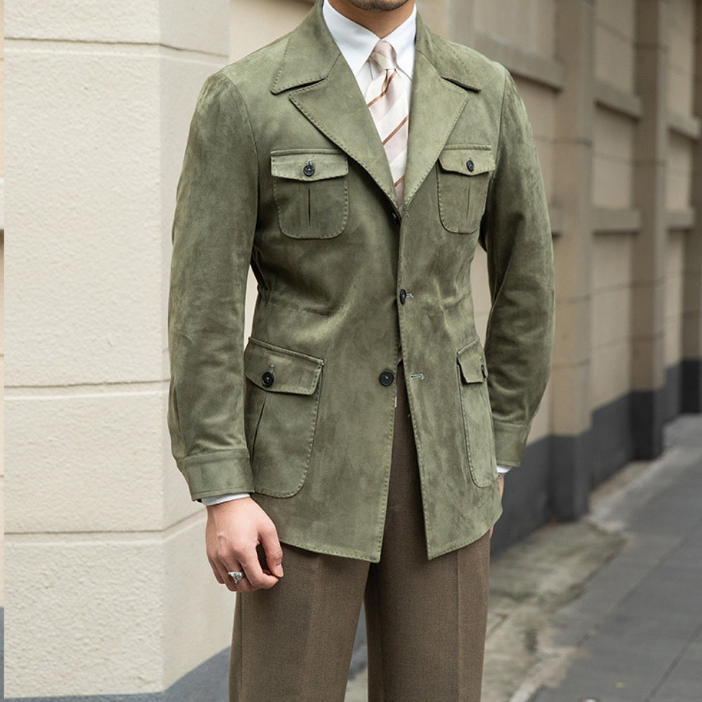 Chaqueta italiana Old Money de ante y terciopelo, corte Slim Fit